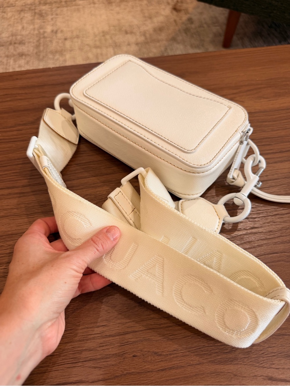 Marc Jacobs Snapshot Leather Crossbody Bag White Toned Hardware Designer Classy - Picture 10 of 16